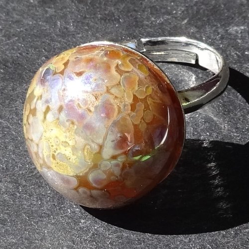 Petite bague cabochon, lampwork, verre filé, verre de murano, bag.1656