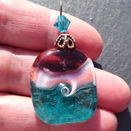 Pendentif perle d'art, lampwork,murano, verre filé cl.1042