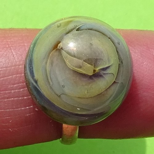 Bague cabochon, verre filé, lampwork, perle au chalumeau, murano bag.1612
