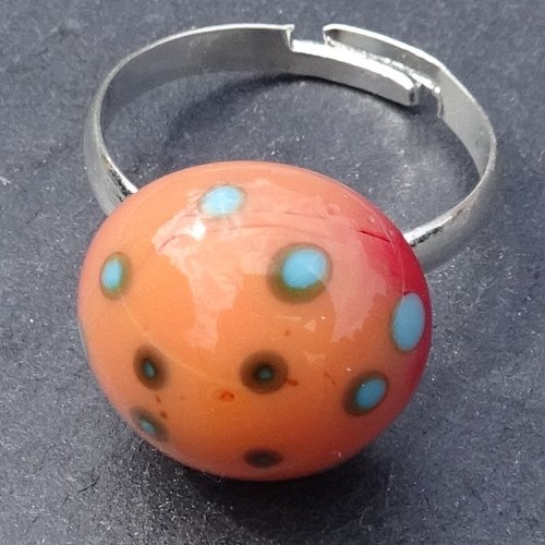Bague cabochon, verre filé, lampwork, perle au chalumeau, murano bag.1611