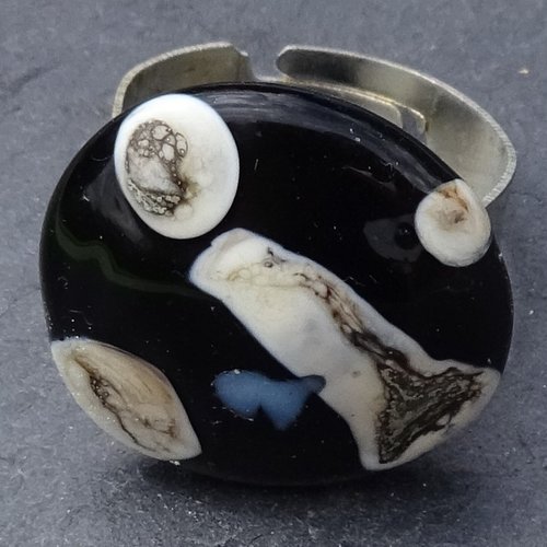 Bague cabochon, verre filé, lampwork, perle au chalumeau, murano bag.1614