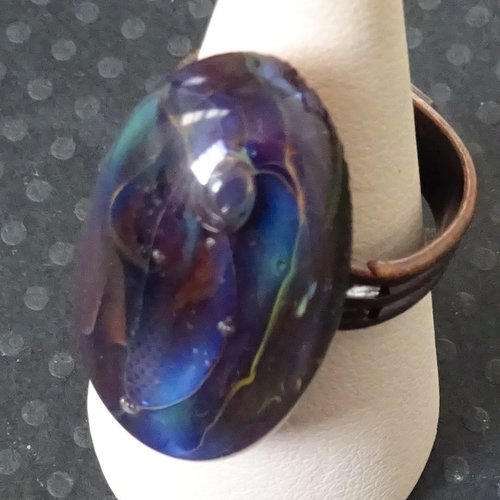 Bague cabochon, lampwork, verre filé, verre de murano, bag.1646