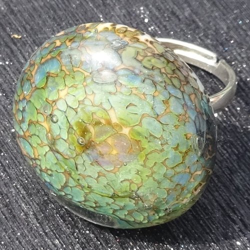 Bague cabochon, lampwork, verre filé, verre de murano, bag.1633
