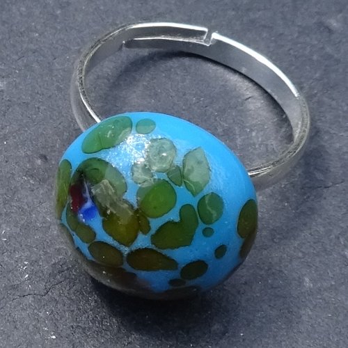 Petite bague cabochon, lampwork, verre filé, verre de murano, bag.1650