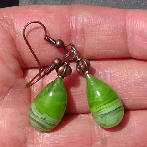 Pendants d'oreille, lampwork, verre filé, perle au chalumeau, bcl.3324