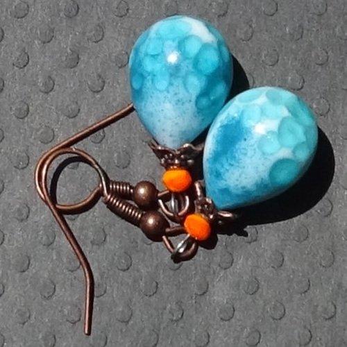 Pendants d'oreille, lampwork, verre filé, perle au chalumeau, bcl.3328