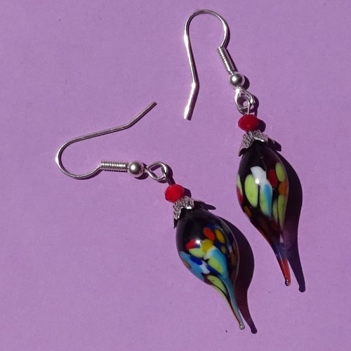 Pendants d'oreille, lampwork, verre filé, perle au chalumeau, bcl.3329