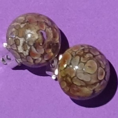 Clips d'oreille, cabochon, murano, verre filé, lampwork, bcl.3331