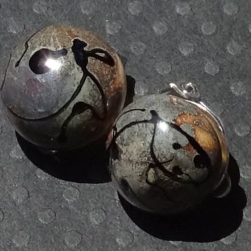 Clips d'oreille, cabochon, murano, verre filé, lampwork, bcl.3332
