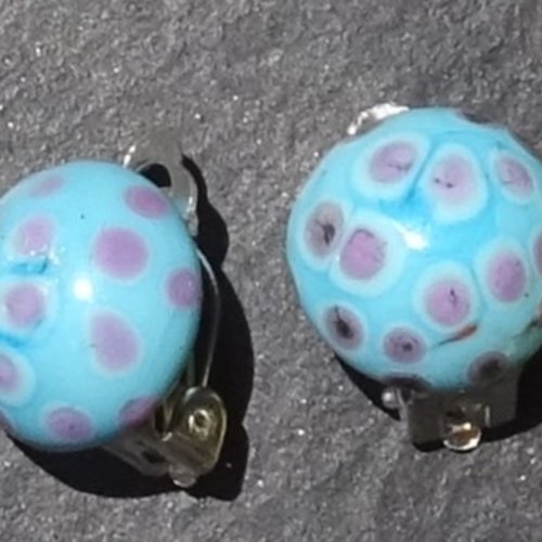 Clips d'oreille, cabochon, murano, verre filé, lampwork, bcl.3333
