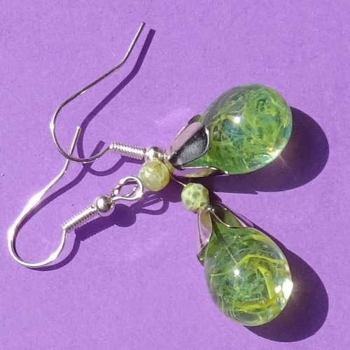 Pendants d'oreille, lampwork, verre filé, perle au chalumeau, bcl.3338