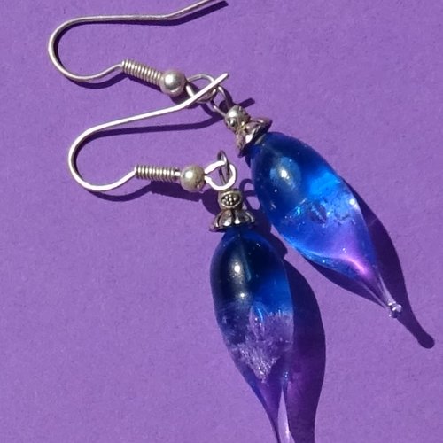 Pendants d'oreille, lampwork, verre filé, perle au chalumeau, bcl.3339