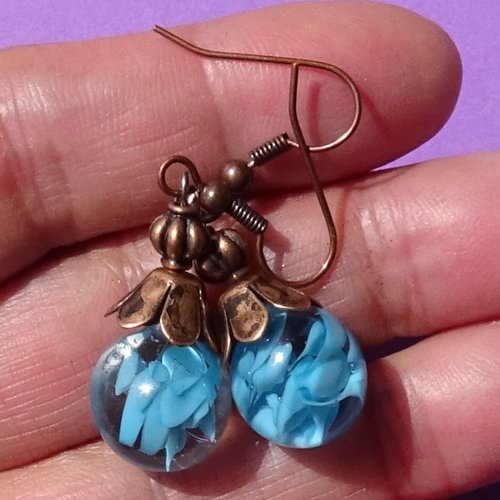 Pendants d'oreille, lampwork, verre filé, perle au chalumeau, bcl.3340