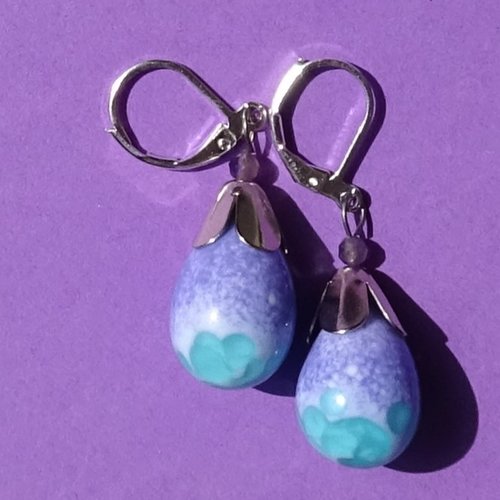 Pendants d'oreille, lampwork, verre filé, perle au chalumeau, bcl.3346