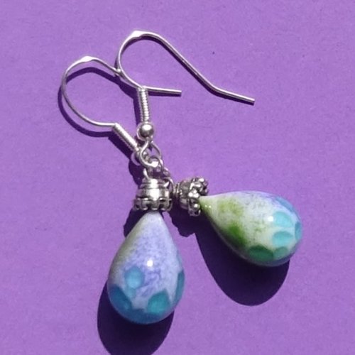 Pendants d'oreille, lampwork, verre filé, perle au chalumeau, bcl.3348