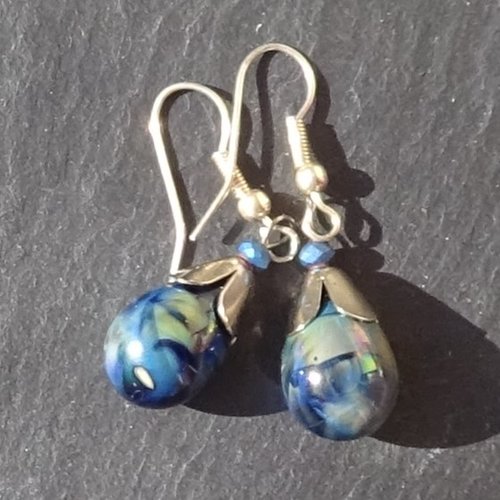 Pendants d'oreille, lampwork, verre filé, perle au chalumeau, bcl.3350