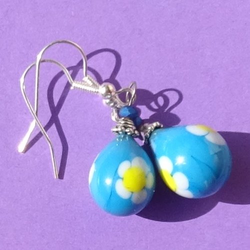 Pendants d'oreille, lampwork, verre filé, perle au chalumeau, bcl.3351