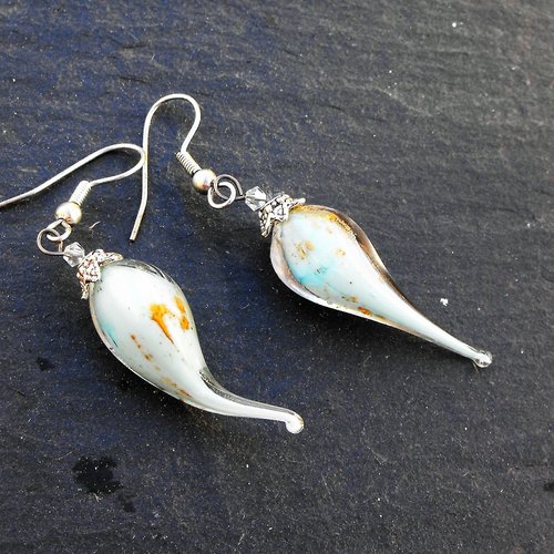Boucles d'oreille, lampwork, verre filé, verre de murano, bcl.2501