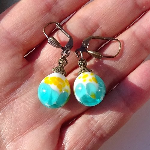 Boucles d'oreille, perl;es au chalumeau, murano, verre filé, lampwork, bcl.2863
