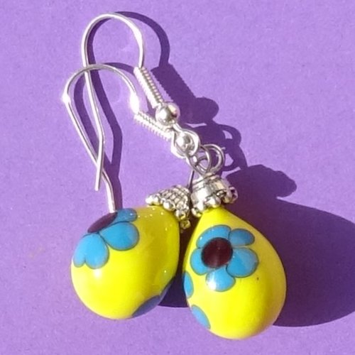 Pendants d'oreille, lampwork, verre filé, perle au chalumeau, bcl.3352