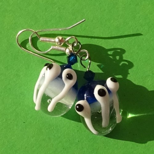 Pendants d'oreille, lampwork, verre filé, perle au chalumeau, bcl.3354
