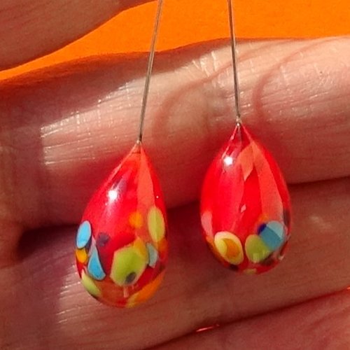 Pendants d'oreille, lampwork, verre filé, perle au chalumeau, bcl.3355