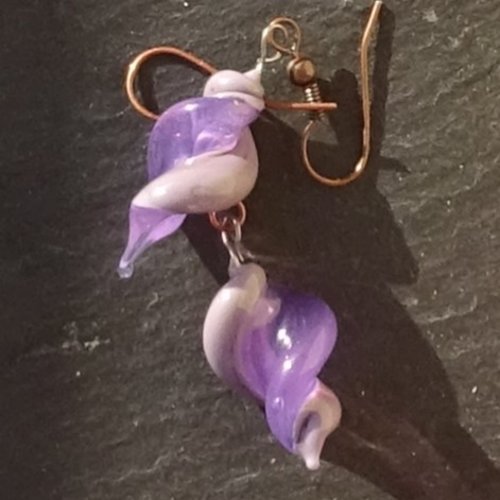 Pendants d'oreille, lampwork, verre filé, perle au chalumeau, bcl.3358