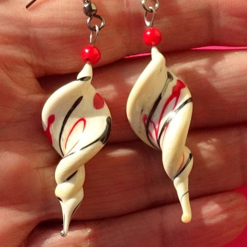 Pendants d'oreille, lampwork, verre filé, perle au chalumeau, bcl.3359