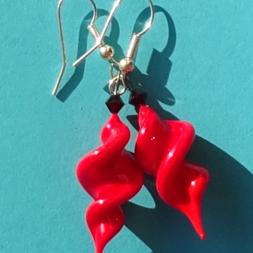 Pendants d'oreille, lampwork, verre filé, perle au chalumeau, bcl.3360