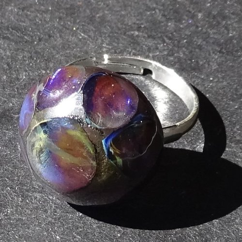 Bague cabochon, lampwork, verre filé, verre de murano, bag.1664