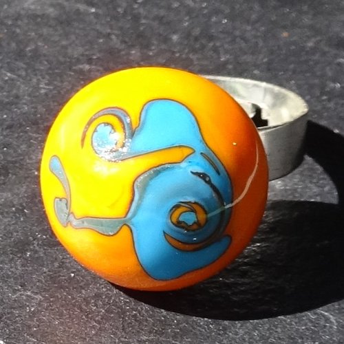 Bague cabochon, lampwork, verre filé, verre de murano, bag.1662