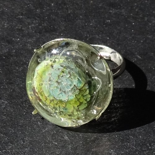 Bague cabochon, lampwork, verre filé, verre de murano, bag.1666