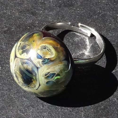 Bague cabochon, lampwork, verre filé, verre de murano, bag.1667