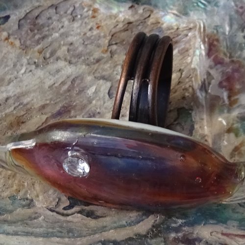 Bague cabochon, lampwork, verre filé, verre de murano, bag.1670