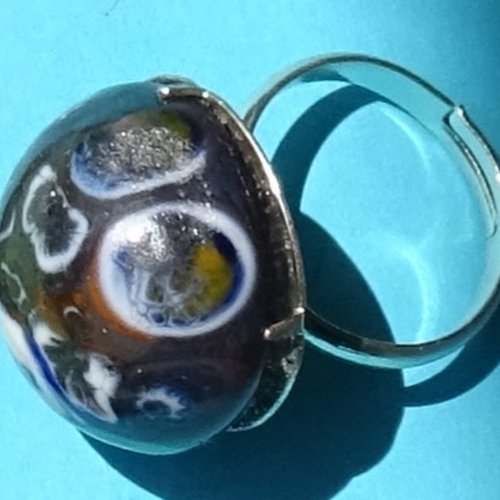 Bague cabochon, lampwork, verre filé, verre de murano, bag.1671