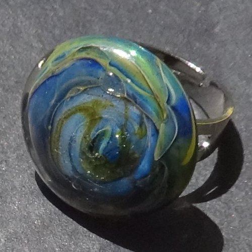 Bague cabochon, lampwork, verre filé, verre de murano, bag.1672