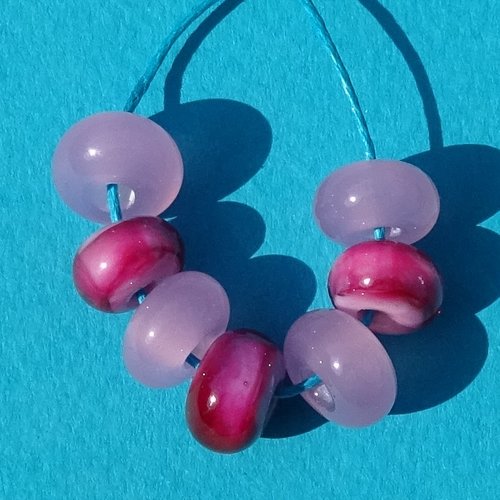 Lot de 7 perles au chalumeau, lampwork, verre filé, murano perl.4379
