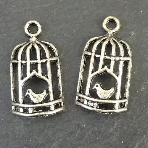 Breloques cage oiseau, x 2, appr.0125