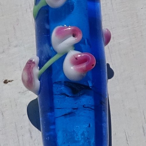Jolie perle cylindrique, verre de murano, lampwork, verre filé,  perl.3925