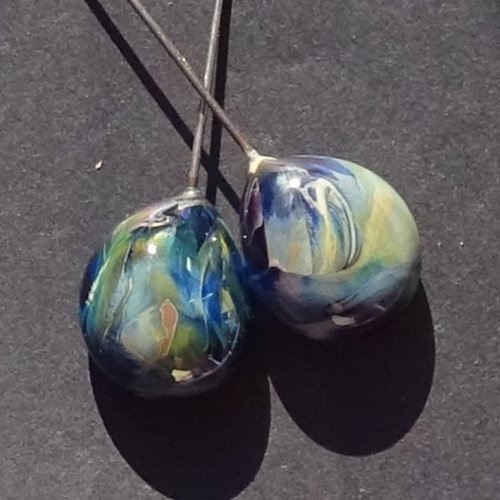 Duo de headpins en verre filé, lampwork,perl.5382