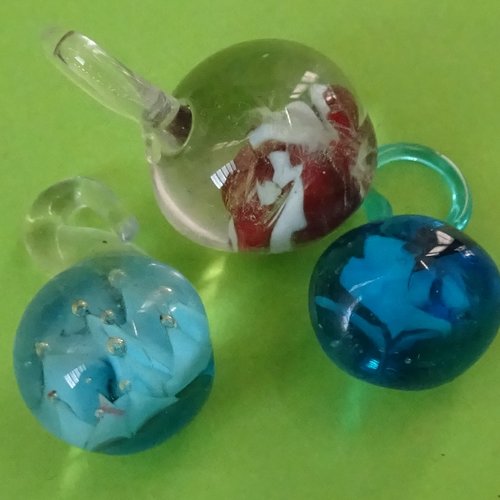 Lot de 3 perles boule, verre de murano, lampwork, verre filé,  perl.4607