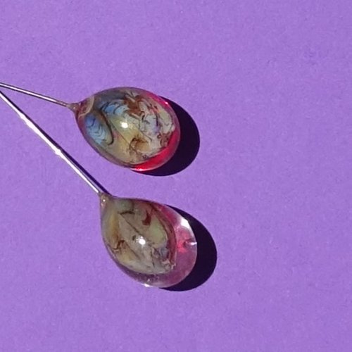Headpins en verre filé, lampwork, verre de murano, perl.5589