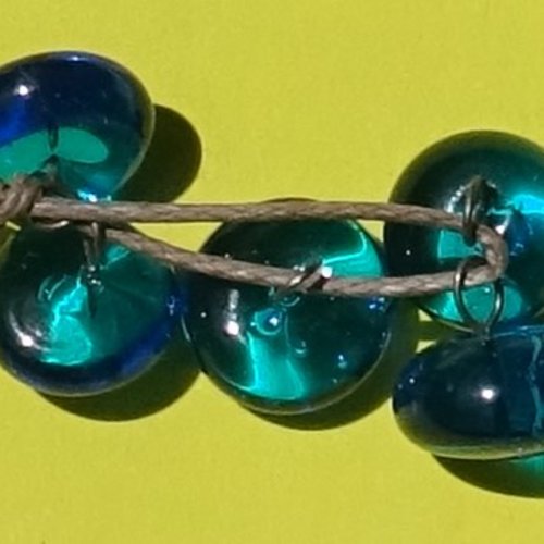 Lot de 5  perles bouton, verre filé, verre de murano, perl.5614