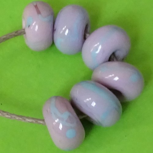 Lot de 6 perles intercalaires au chalumeau, lampwork, verre filé, murano perl.4841