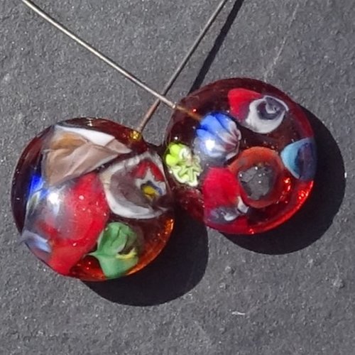Headpins forme lentille, en verre filé, lampwork, verre de murano, perl.5676