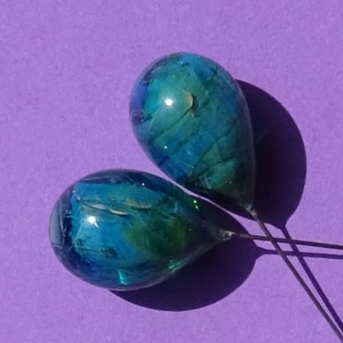 Duo de headpins en verre filé, lampwork,perl.5680