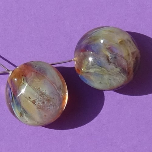 Headpins forme lentille, en verre filé, lampwork, verre de murano, perl.5702