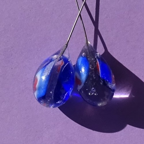 Duo de headpins en verre filé, lampwork,perl.5329