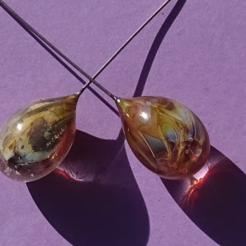 Duo de headpins en verre filé, lampwork,perl.5333