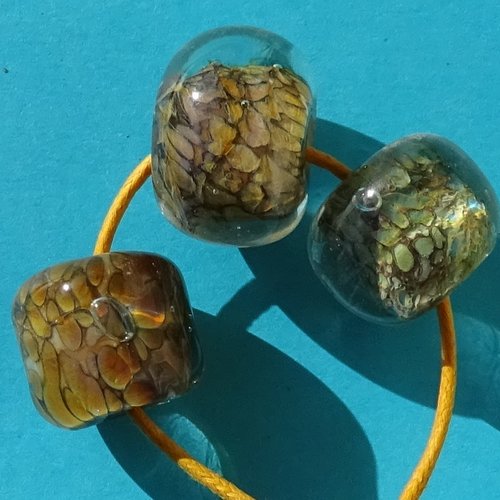 Lot de 3 perles rondes en verre de murano, verre filé, lampwork, perl.5165